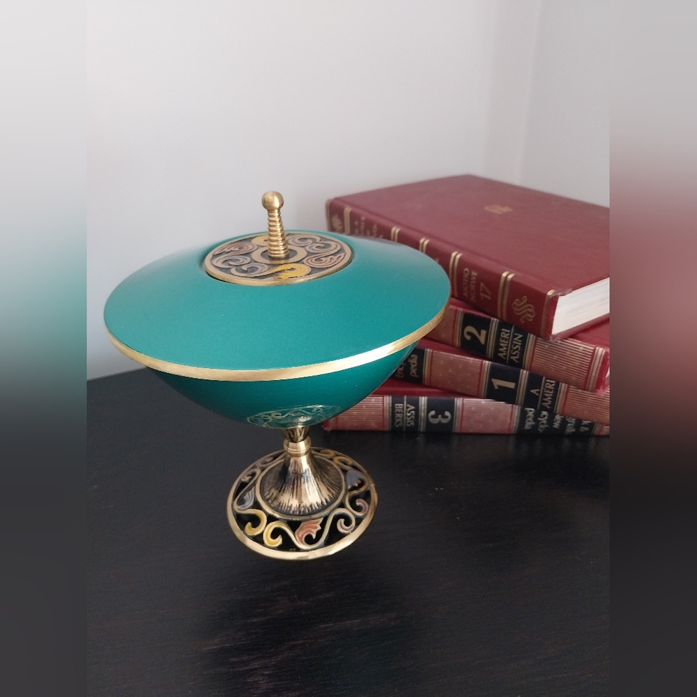 Elegant Teal and Gold Decorative Bowl - Picture 2 of 7